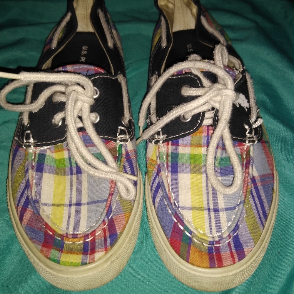 U.S. Polo Assn plaid boat shoes size 8